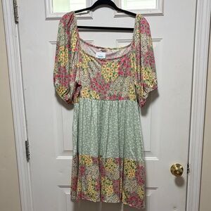 Floral Puff Sleeve Tiered Dress